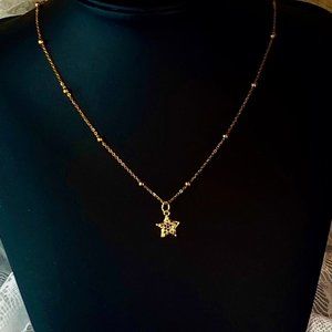 Multi color pave crystal gold star necklace